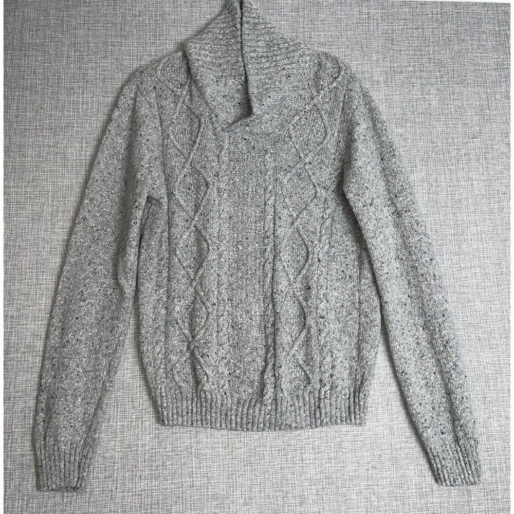 Luca Nobili Wool Sweater Mens Medium Marbled Gray Shawl Collar